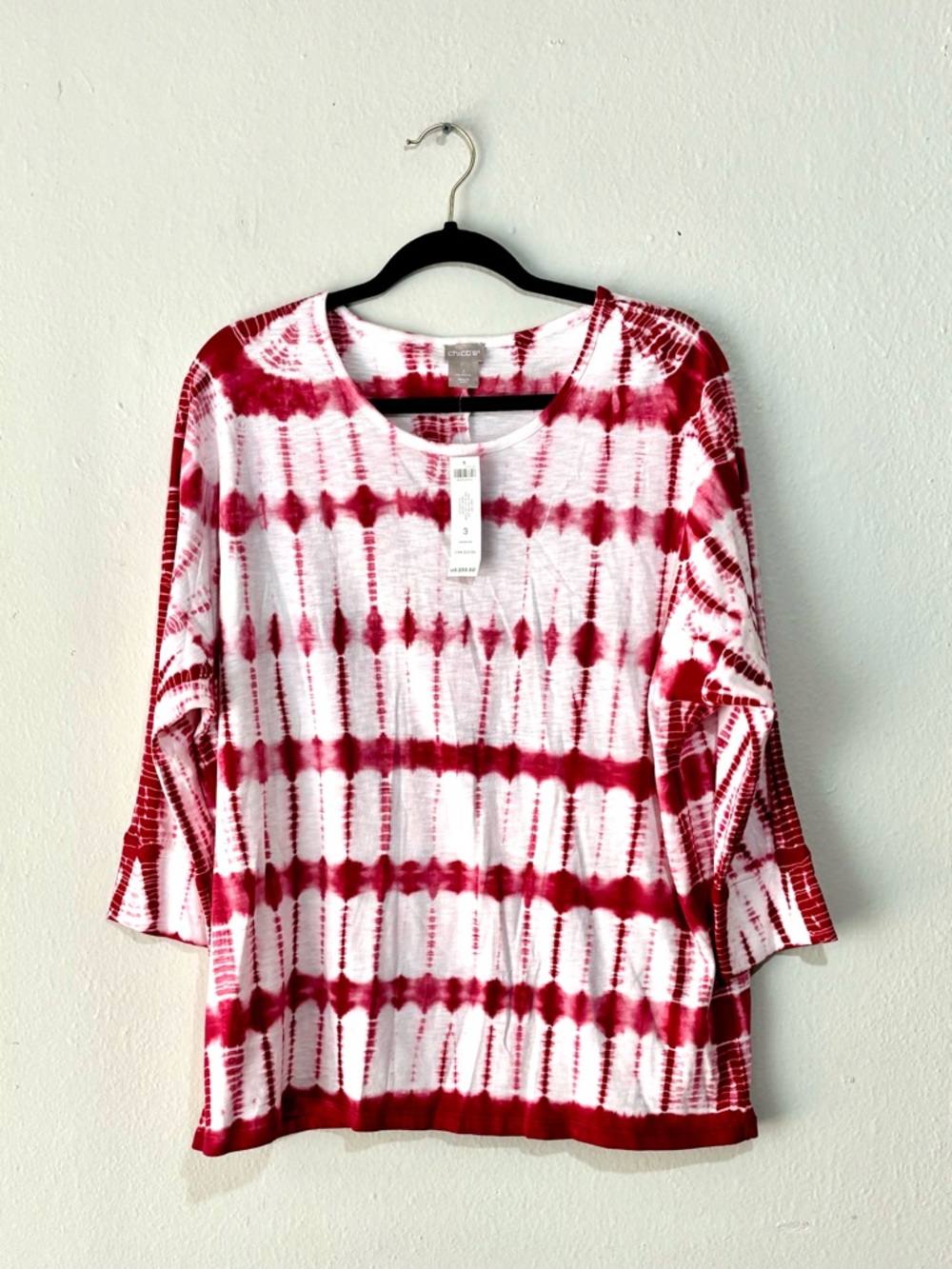 NWT Chico's Knit Tie Dye Artsy Top Womens XL Wine Boho Retro Festival Holiday - Picture 1 of 5